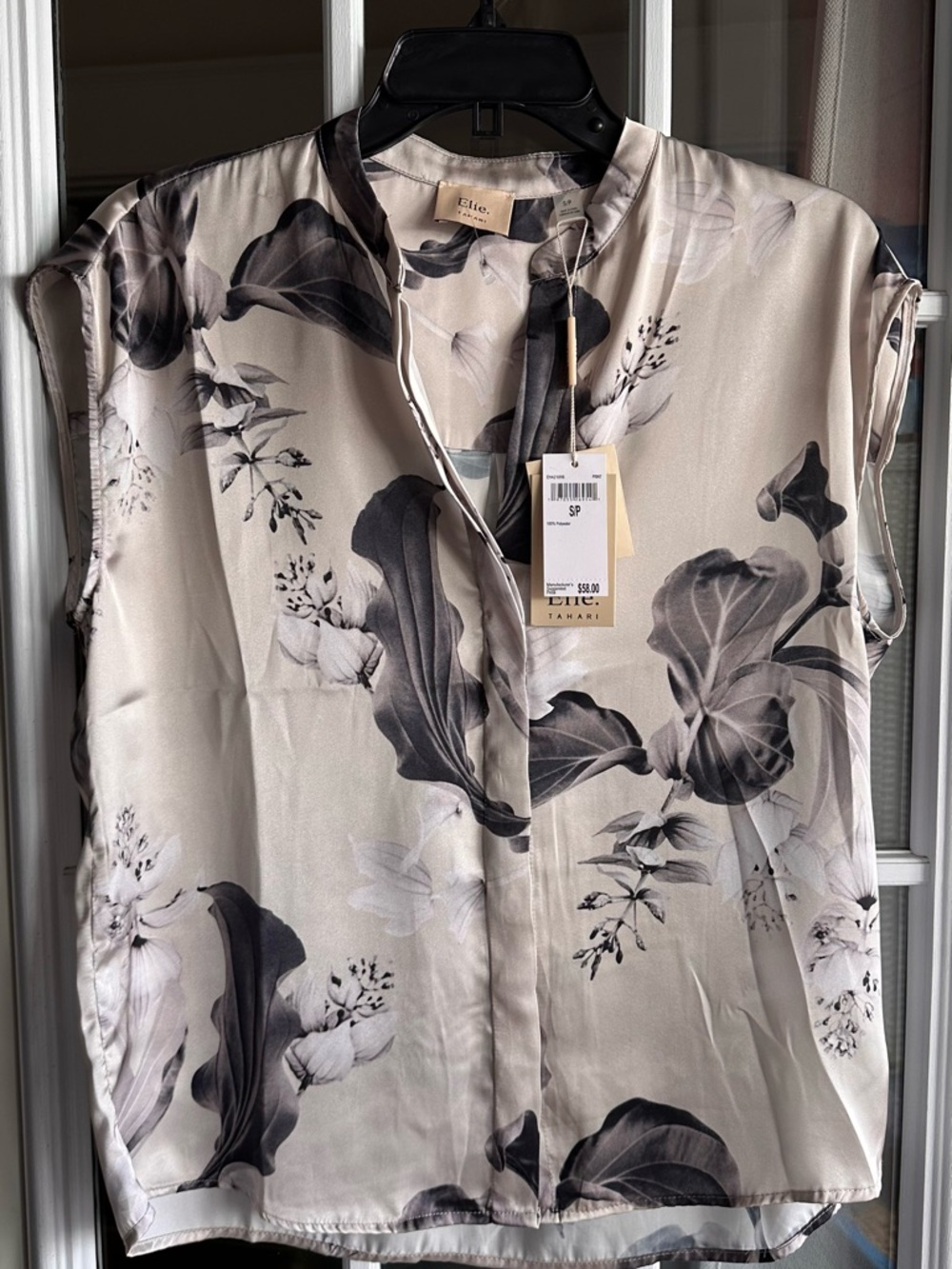 Elie Tahari Cream Blouse with Gray Floral Print - Picture 2 of 6